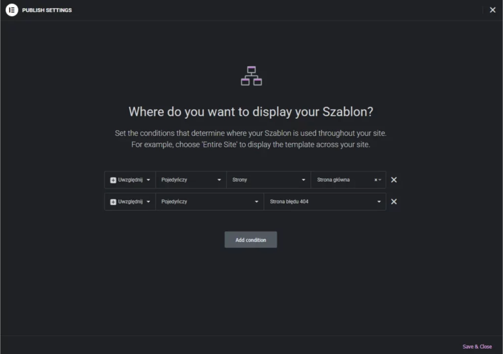 Header i footer w Elementorze: Możliwe jest ustawienie wielu warunków na każdym szablonie theme builder